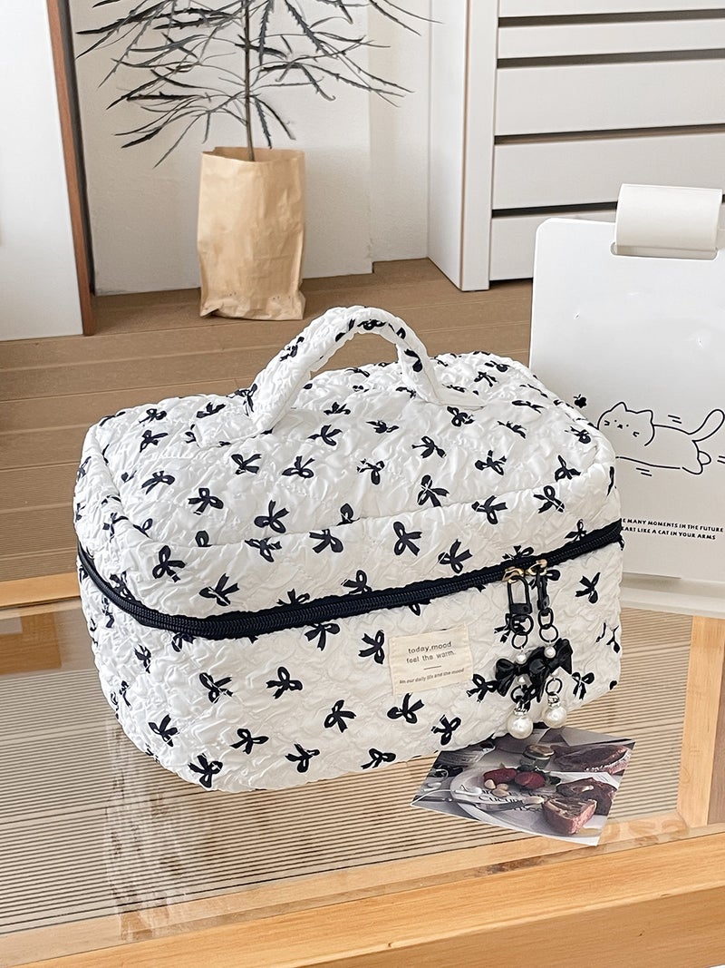 New Wrinkled Bow Cosmetic Bag, Cute And Sweet Large-Capacity Toiletry Bag, High-Looking Girl Niche Storage Bag - Image 1