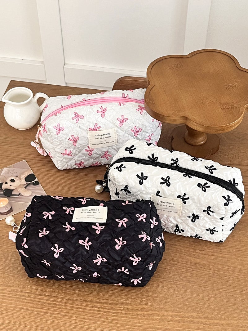 New Wrinkled Bow Cosmetic Bag, Cute And Sweet Large-Capacity Toiletry Bag, High-Looking Girl Niche Storage Bag - Image 5