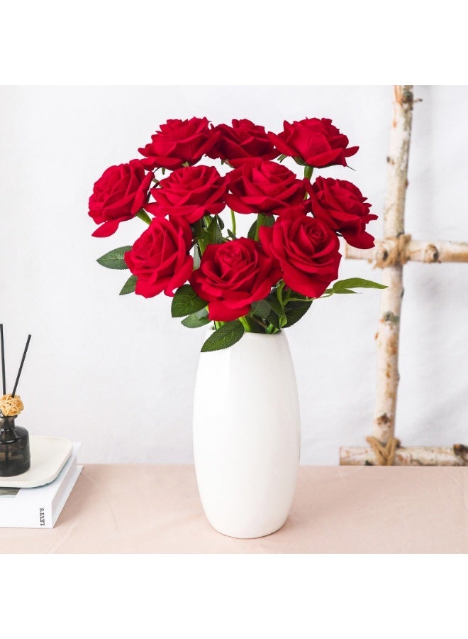 OASIS-TH 10 Pieces Red Roses Artificial Flowers, Simulated Red Rose, Silk Roses Bouquet Long Stem Roses,Wedding,Party,Home Floral Decor,Valentine's Day Gift(Red) - Image 1