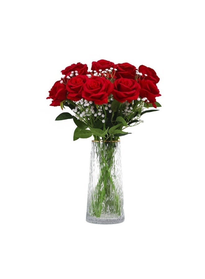 OASIS-TH 10 Pieces Red Roses Artificial Flowers, Simulated Red Rose, Silk Roses Bouquet Long Stem Roses,Wedding,Party,Home Floral Decor,Valentine's Day Gift(Red) - Image 2