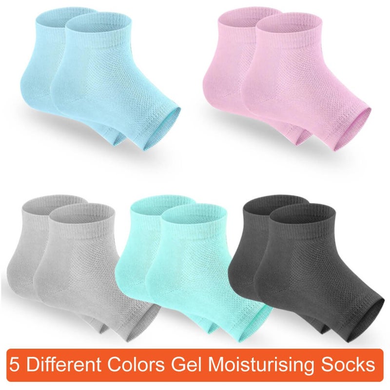 Selizo 5 Pairs Moisturizing Gel Heel Socks Open Toe Socks for Dry Hard Cracked Heels, 5 Colors - Image 2