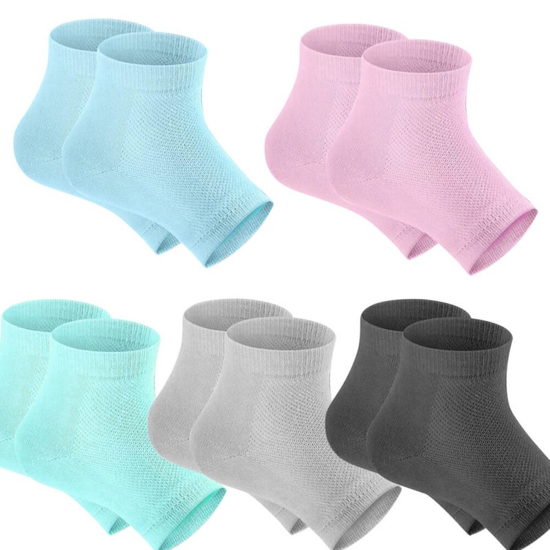 Selizo 5 Pairs Moisturizing Gel Heel Socks Open Toe Socks for Dry Hard Cracked Heels, 5 Colors - Image 1