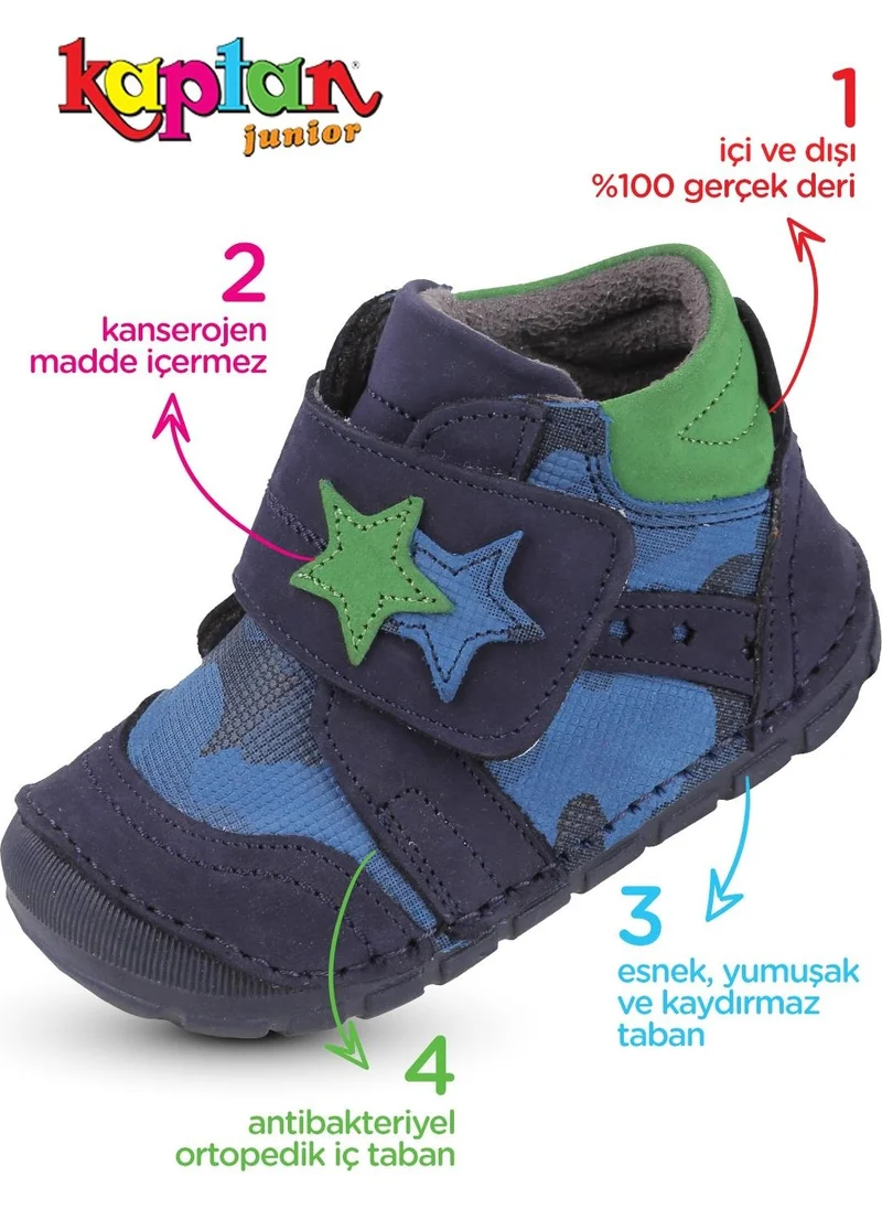 Kaptan Junior Captain Junior Ilkadam Genuine Leather Baby Boy Child Orthopedic Shoes Booties