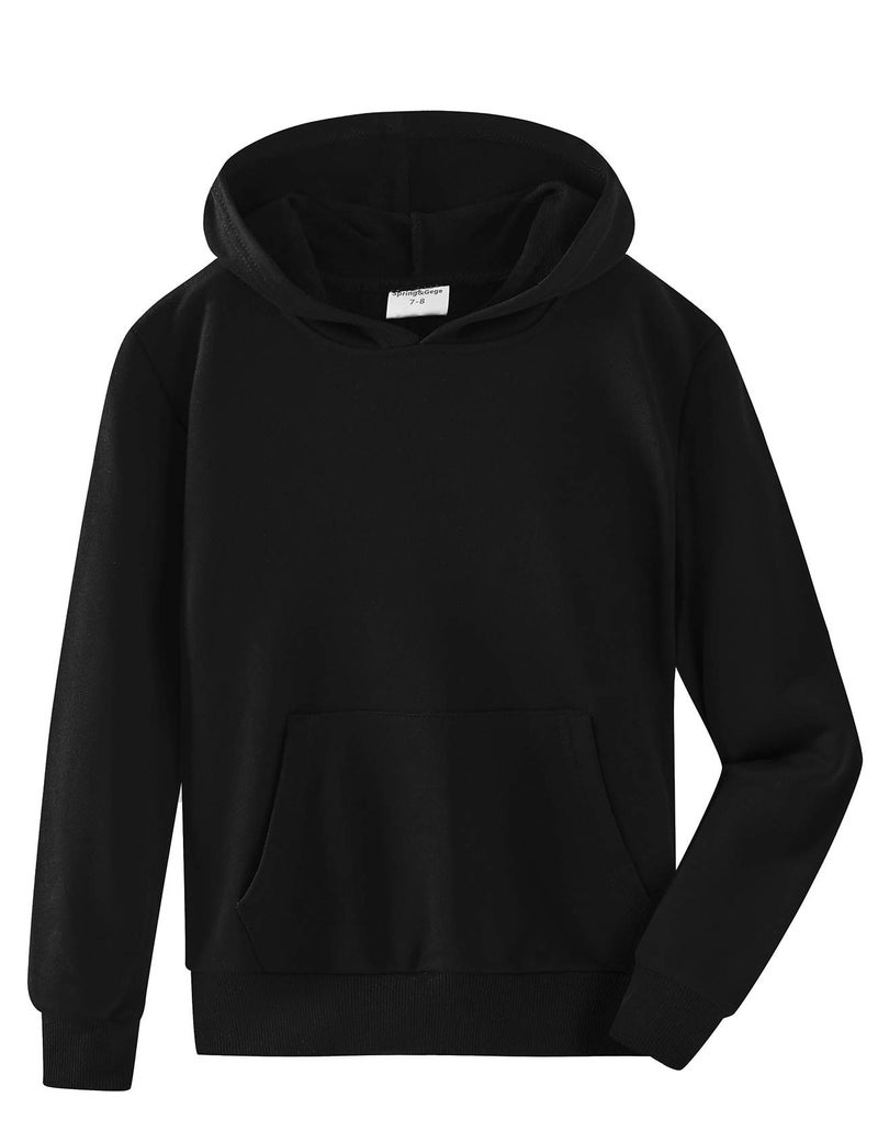 Spring&Gege Youth Solid Pullover Sport Hoodies Soft Kids Hooded Sweatshirts for Boys and Girls Size 9-10 Years Black - Image 3