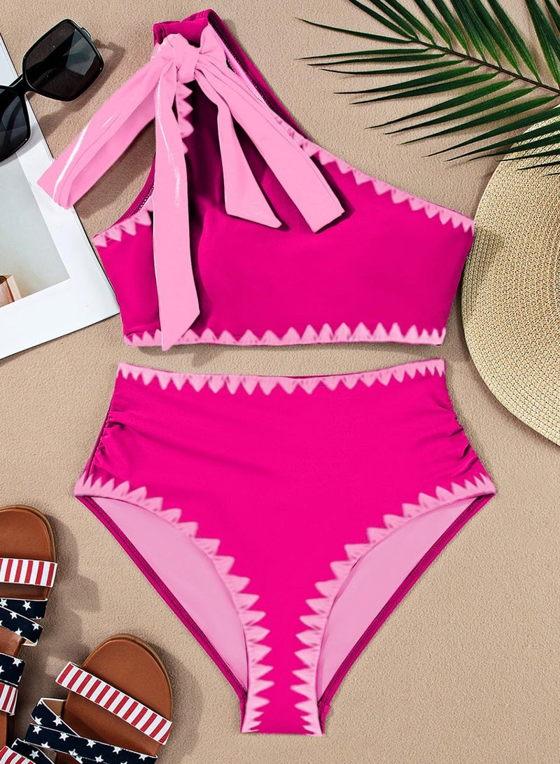 Herseas Women's Hot Pink Bikini Sets 2 Piece One Bow Shoulder Padded Cute Swim Suit Cut Out Back 2026 High Waisted Teen Trim Bathing Suit Casual Beach Vacation Clothes Large - Image 4