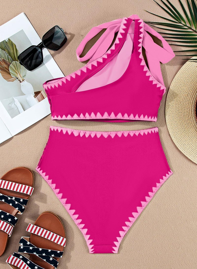 Herseas Women's Hot Pink Bikini Sets 2 Piece One Bow Shoulder Padded Cute Swim Suit Cut Out Back 2026 High Waisted Teen Trim Bathing Suit Casual Beach Vacation Clothes Large - Image 5