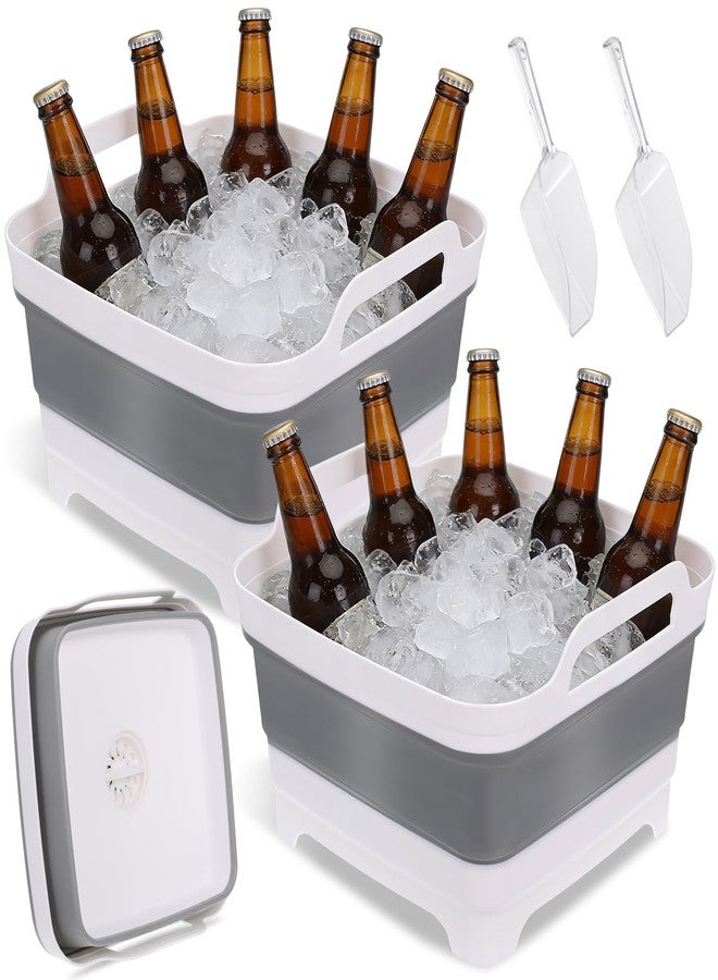 Wenceda 2 Pack Ice Buckets for Parties, Foldable Beverage Tub with Scoop, Collapsible Ice Bucket for Wine Beer Champagne, Beer Ice Buckets Drink Cooler, Space Saving Ice Storage Tub Ice Cube Bin (2 * 8.5L) - Image 1