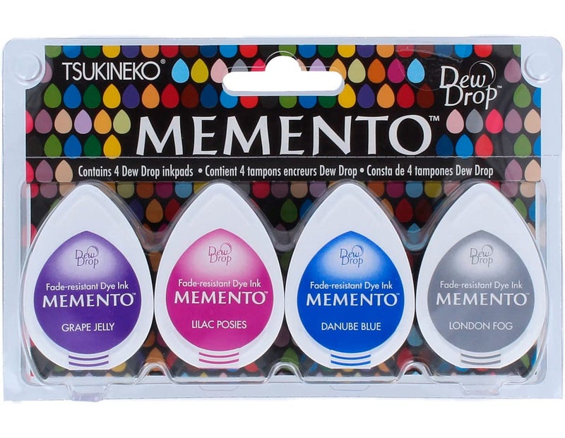 Tsukineko 4-Pack Assortment Memento Dew Drops Fade-Resistant Ink, Rainy Daze - Image 1