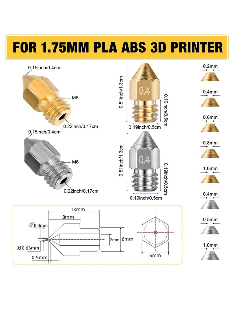 KASTWAVE 37 Pcs 3D Printer Nozzle Cleaning Kit, Hardened Steel Stainless Steel and Brass Mk8 Extruder Nozzles 0.2mm, 0.4mm, 0.5mm, 0.6mm, 0.8mm, 1.0mm - Image 3