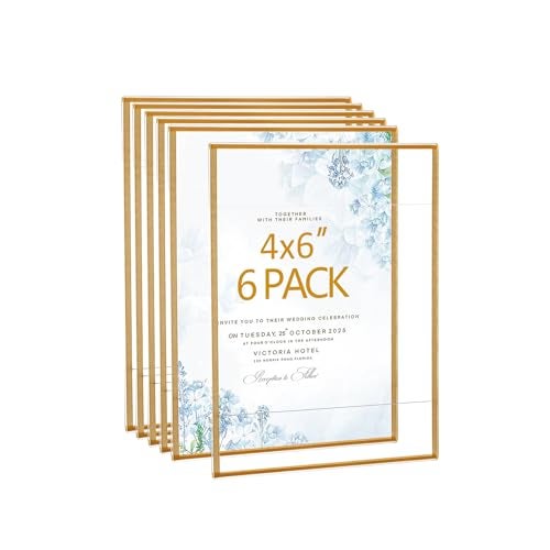 Bolidery Acrylic Picture Frames 4x6 Set of 6,Gold Photo Frames Collage Wall Decor,No Drilling 4x6 Floating Hanging Picture Frames for Home, School, Office - Gold Color - Image 1