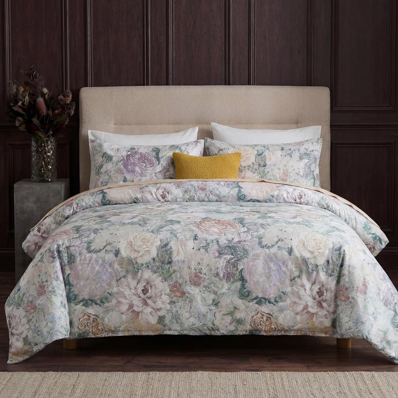 Cozaline 100% Cotton Duvet Cover Queen Size â€“ Grey&Green Watercolor Floral Duvet Cover Set with Zipper Closure & Corner Ties, 3-Piece Luxury & Silky Soft Bedding Set for All Seasons - Image 1