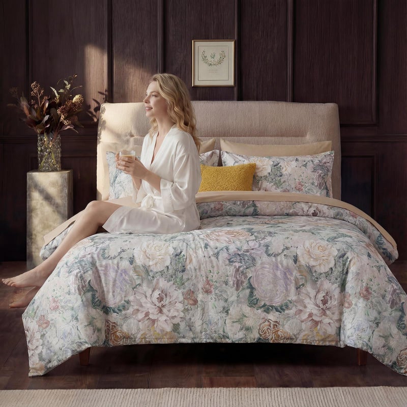 Cozaline 100% Cotton Duvet Cover Queen Size â€“ Grey&Green Watercolor Floral Duvet Cover Set with Zipper Closure & Corner Ties, 3-Piece Luxury & Silky Soft Bedding Set for All Seasons - Image 3