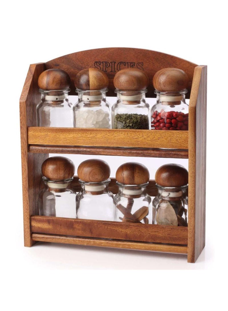 BILLI Wooden Spice Rack W  8 Bottles