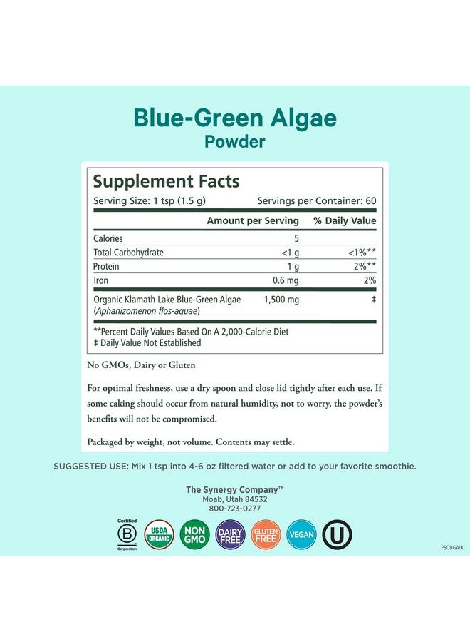 Pure Synergy مسحوق الطحالب الزرقاء-الخضراء النقية | مسحوق سوبر فود مع الكلوروفيل | مكمل الطحالب الزرقاء-الخضراء العضوي AFA | يدعم الطاقة، وضوح الذهن، وإزالة السموم (3.2 أونصة)  - Image 2