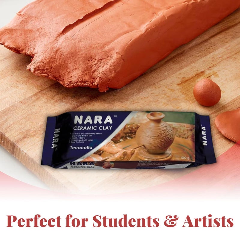 Nara طين نارا الخزفي للنمذجة والفنون والحرف، يجف في الهواء، تشكيل يدوي للخزف، رمي على العجلة ومشاريع فنون السيراميك، طين ناعم وطبيعي للأطفال والمحترفين، 500 جرام - تيراكوتا - Image 4