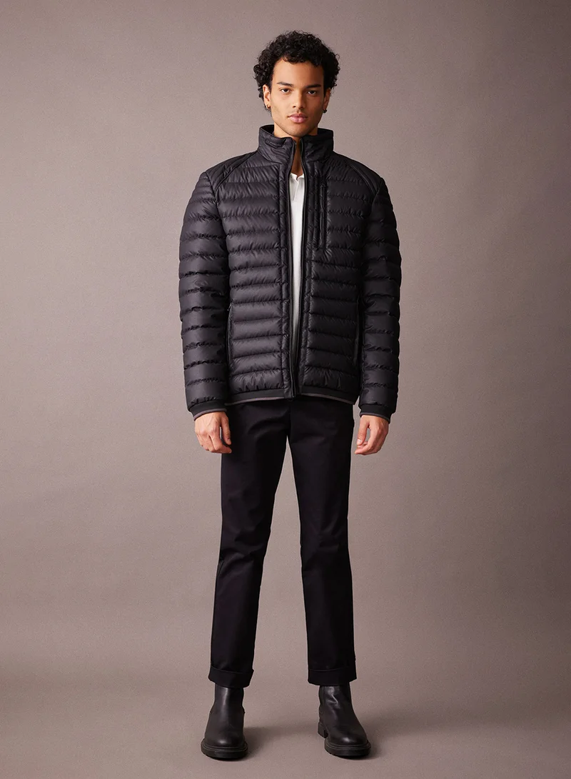 DeFacto Slim Fit Faux Leather Stand Collar Puffer Jacket