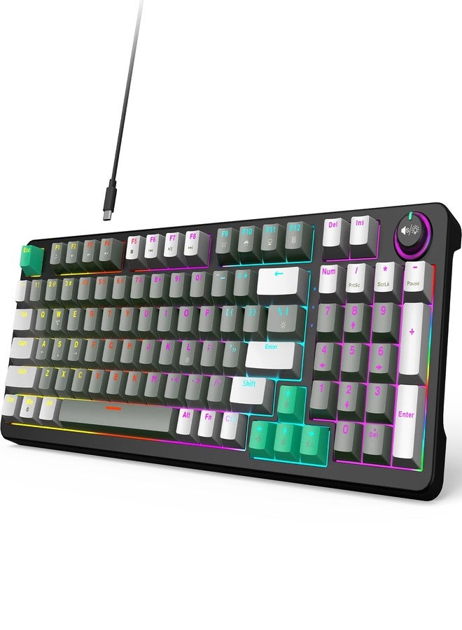 GEEZER Mechanical Gaming Keyboard with LED Backlit, Blue Switch, Volume Knob, 96 Keys Full Size Compact USB Wired Computer Keyboards for Office Windows Laptop PC & Mac Gamer - Grey & Black - Image 1