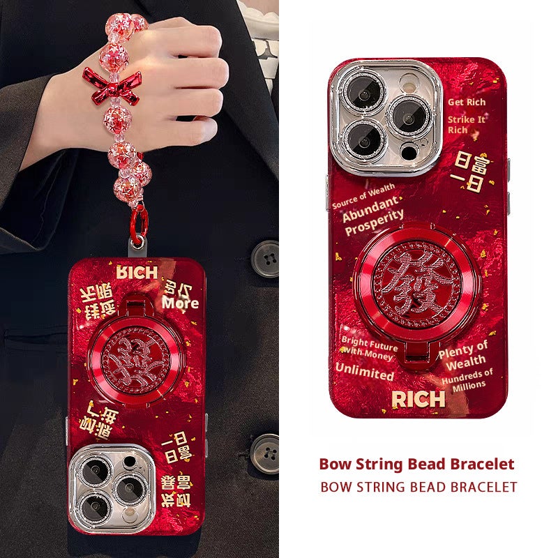 Frosted Acrylic Phone Case with Rotating Stand and Fortune Bracelet, Shockproof & Scratch Resistant for iPhone - Image 4