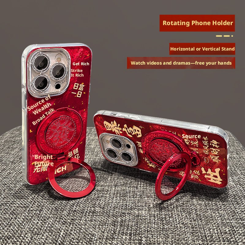 Frosted Acrylic Phone Case with Rotating Stand and Fortune Bracelet, Shockproof & Scratch Resistant for iPhone - Image 5