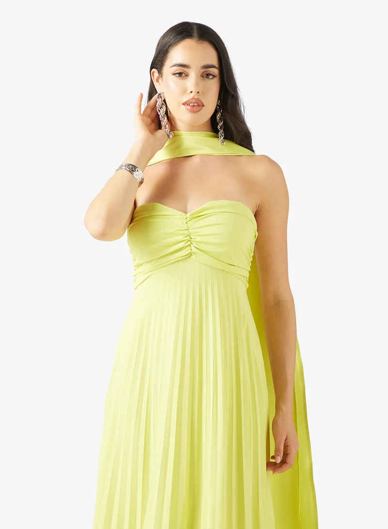 Ginger Bandeau Pleated Dress with Scarf Detail