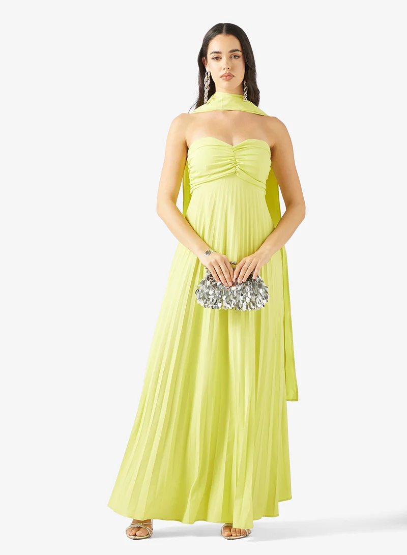Ginger Bandeau Pleated Dress with Scarf Detail