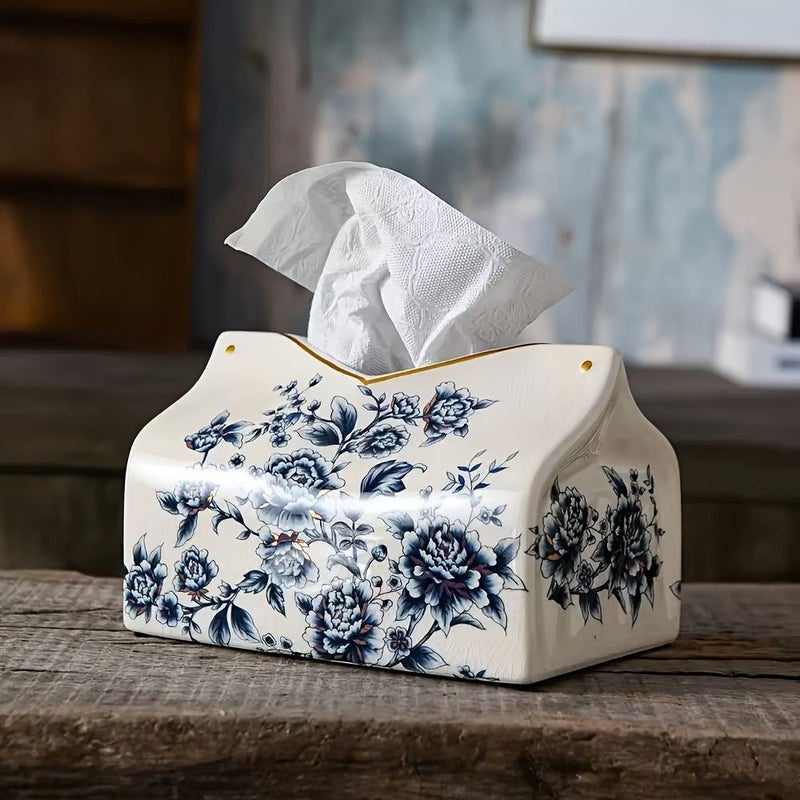 1pc Vintage European American Style Ceramic Tissue Box Holder With Golden Accents Floral And Butterfly Design Decorative Home Accent For Living Room Coffee Or Dining Table Decor Elegant Ornament Tabletop Organizer - Image 5
