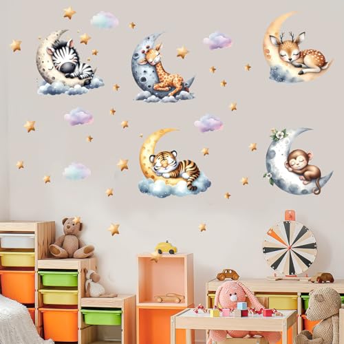 WEWINLE Jungle Animal Wall Decals for Nursery – Removable Safari Animal Stickers for Baby Room, Kids Bedroom & Playroom – Moon and Stars Animals Wall Art Decor for Boys and Girls - Image 3