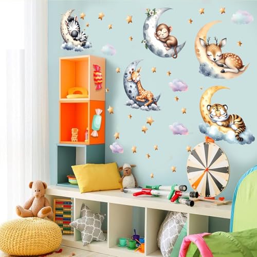 WEWINLE Jungle Animal Wall Decals for Nursery – Removable Safari Animal Stickers for Baby Room, Kids Bedroom & Playroom – Moon and Stars Animals Wall Art Decor for Boys and Girls - Image 5