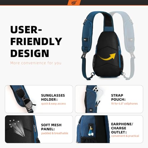SKYSPER Sling Bag RFID Crossbody Sling Backpack Cross Body Shoulder Bag Travel Hiking Daypack for Women Men(Blue) - Image 4