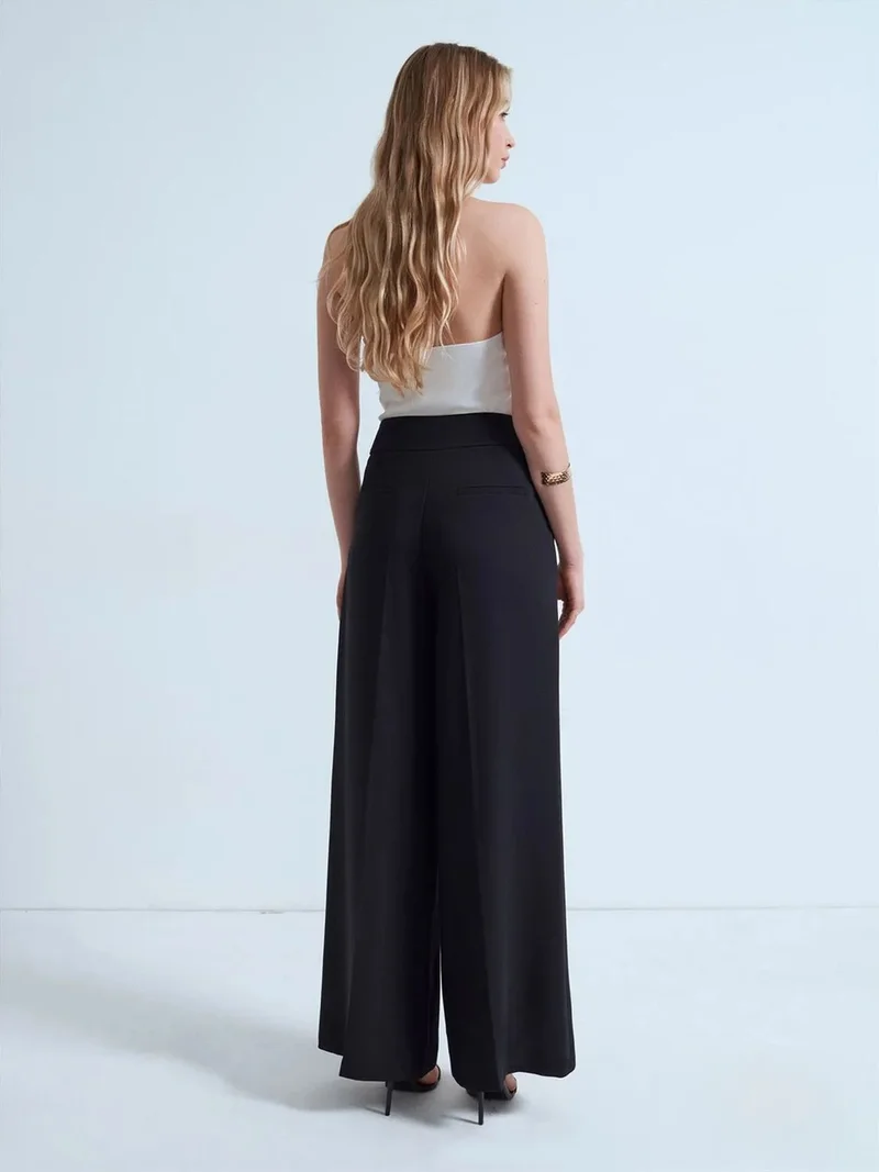 ديلفين DILVIN Women's High-Waist Wide-Leg Crepe Trousers