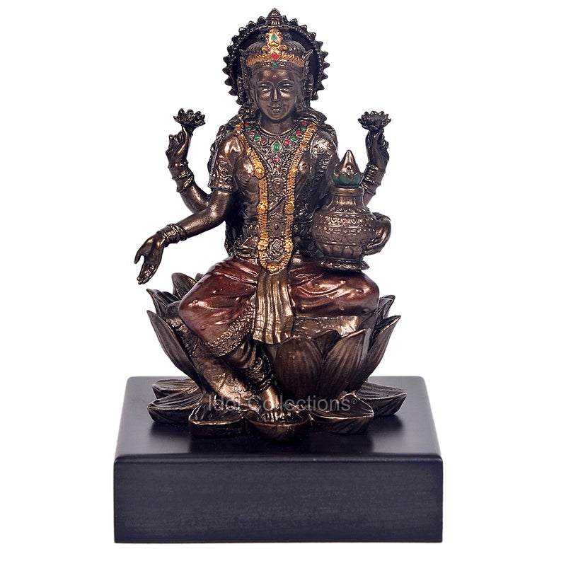 Idol Collections Maa Lakshmi Sitting On Lotus Polyresin Idol Multicoloured Height 4 Inch - Image 5