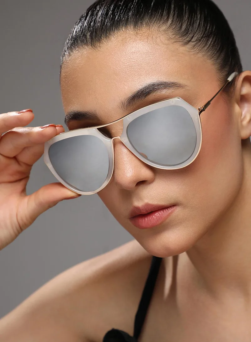 Haute Sauce Metallic Aviator Sunglasses - White