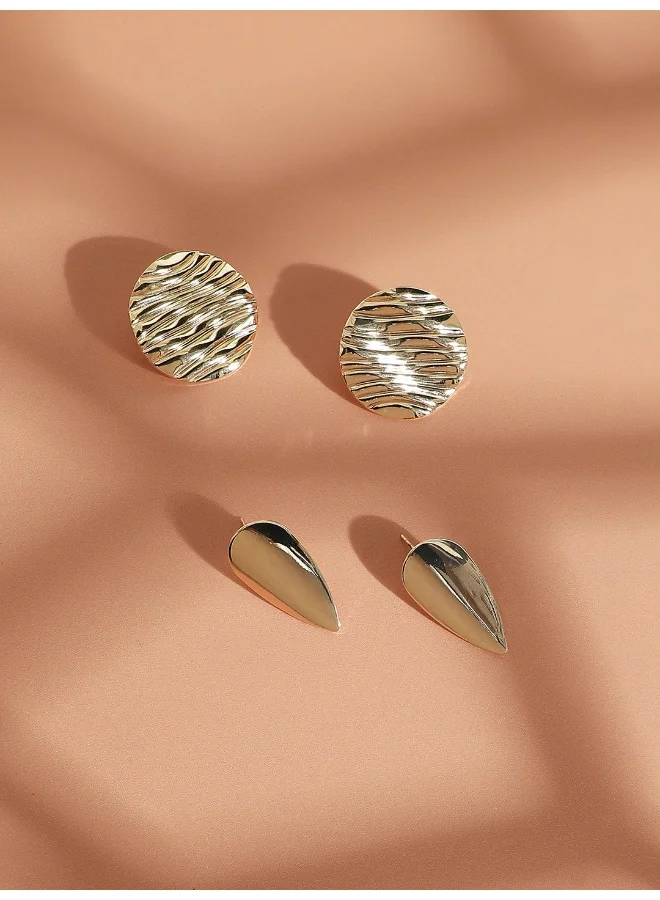 SOHI Pack Of Textured & Almond Artificial Stud Earring Jewellery