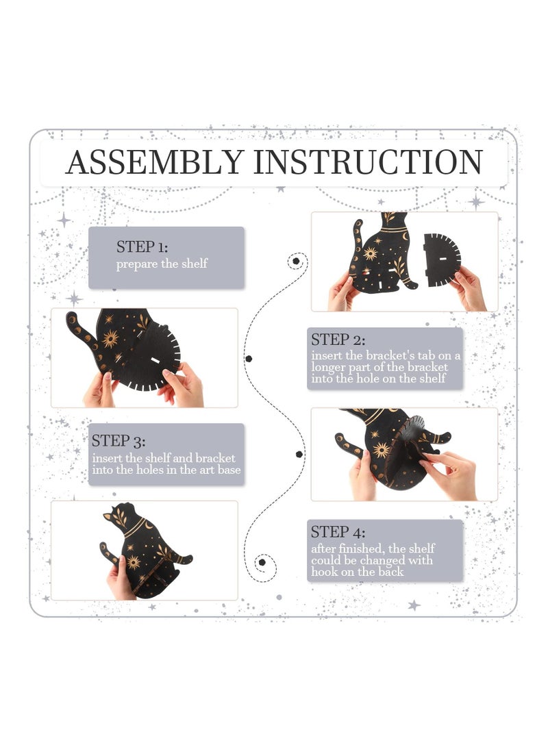 KASTWAVE Cute Black Cat Shelf, Wooden Wall Mounted Crystal Display Shelf Decorative Crystal Wall Shelf Crystal Organizer Floating Shelves for Living Room Bathroom Decor, Does Not Contain Crystal Jewelry - Image 3