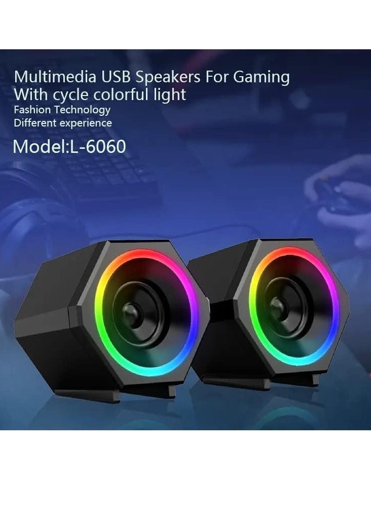Kisonli Music Speaker For Gaming RGB colorful lights, stereo sound, good quality, can connect pc, laptop, mp3, mp4 , l-6060 - Image 4