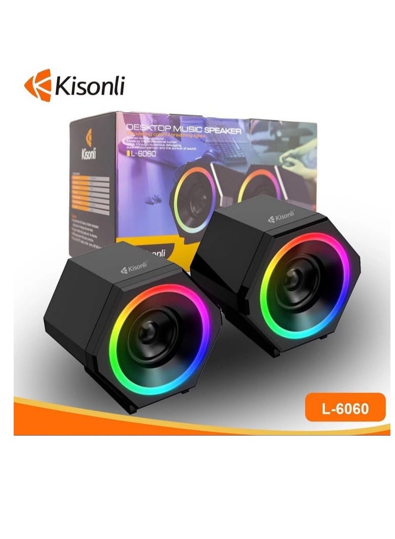 Kisonli Music Speaker For Gaming RGB colorful lights, stereo sound, good quality, can connect pc, laptop, mp3, mp4 , l-6060 - Image 5