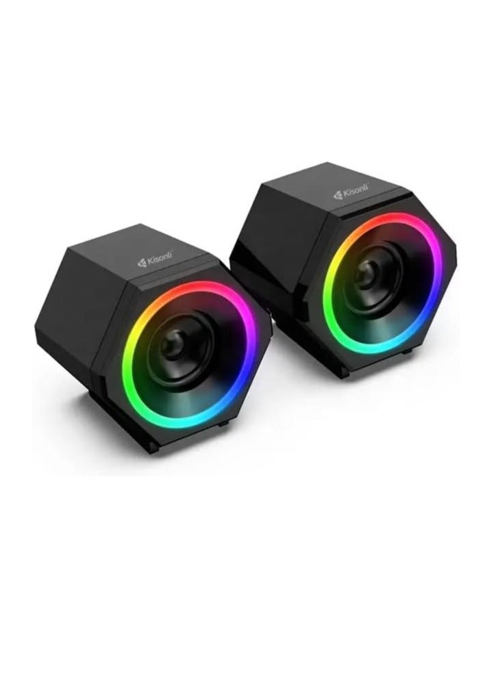 Kisonli Music Speaker For Gaming RGB colorful lights, stereo sound, good quality, can connect pc, laptop, mp3, mp4 , l-6060 - Image 2