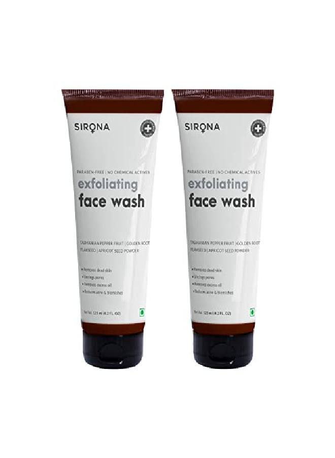 Sirona Exfoliating Natural Face Wash For Men Women 125 Ml (Pack Of 2)| Anti Acne | Suitable For All Skin Type| Reduces Blemishes| Antiageing | Facial Cleanser With Apricot Flaxseed Extracts - Image 1