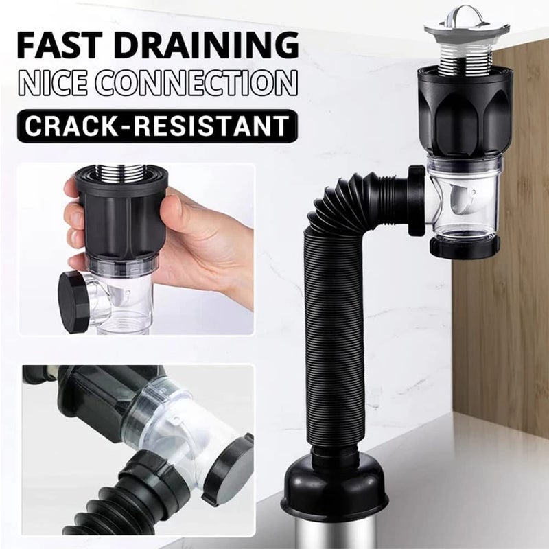 Tempsnow Bathroom Sink Drain Kit with Flexible Expandable P-Trap Pipe Anti-Odor Bathroom Sink Drain Pipe for 1-1/4" and 1-1/2" Hole - Image 4
