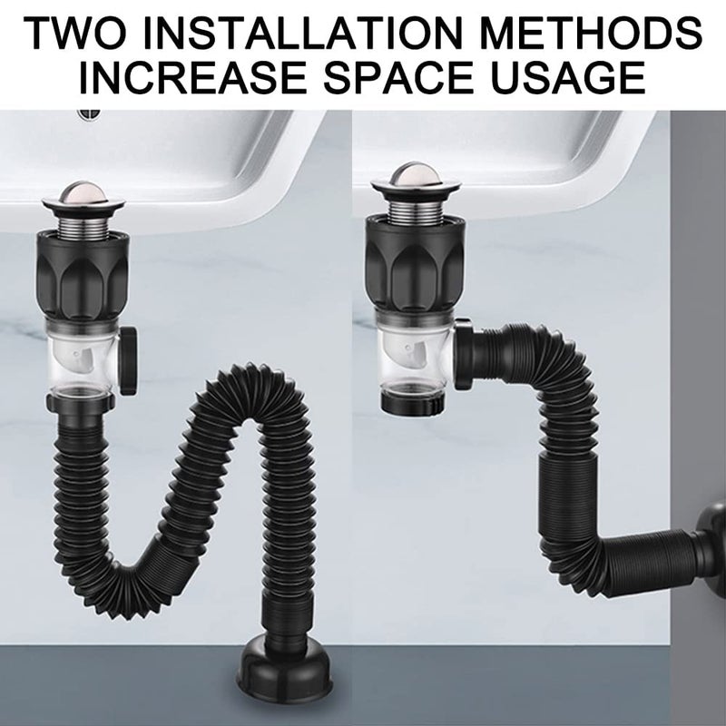 Tempsnow Bathroom Sink Drain Kit with Flexible Expandable P-Trap Pipe Anti-Odor Bathroom Sink Drain Pipe for 1-1/4" and 1-1/2" Hole - Image 3