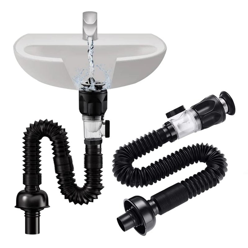 Tempsnow Bathroom Sink Drain Kit with Flexible Expandable P-Trap Pipe Anti-Odor Bathroom Sink Drain Pipe for 1-1/4" and 1-1/2" Hole - Image 1