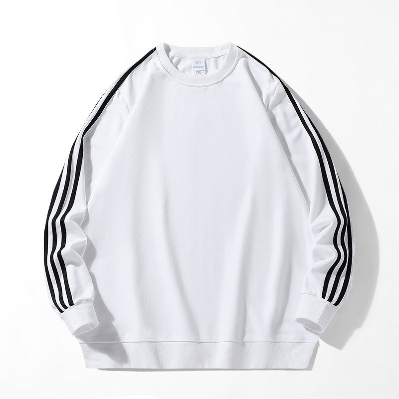 2024 spring new mens sweater pullover three bars hoodie youth autumn clothes coat mens top White round neck