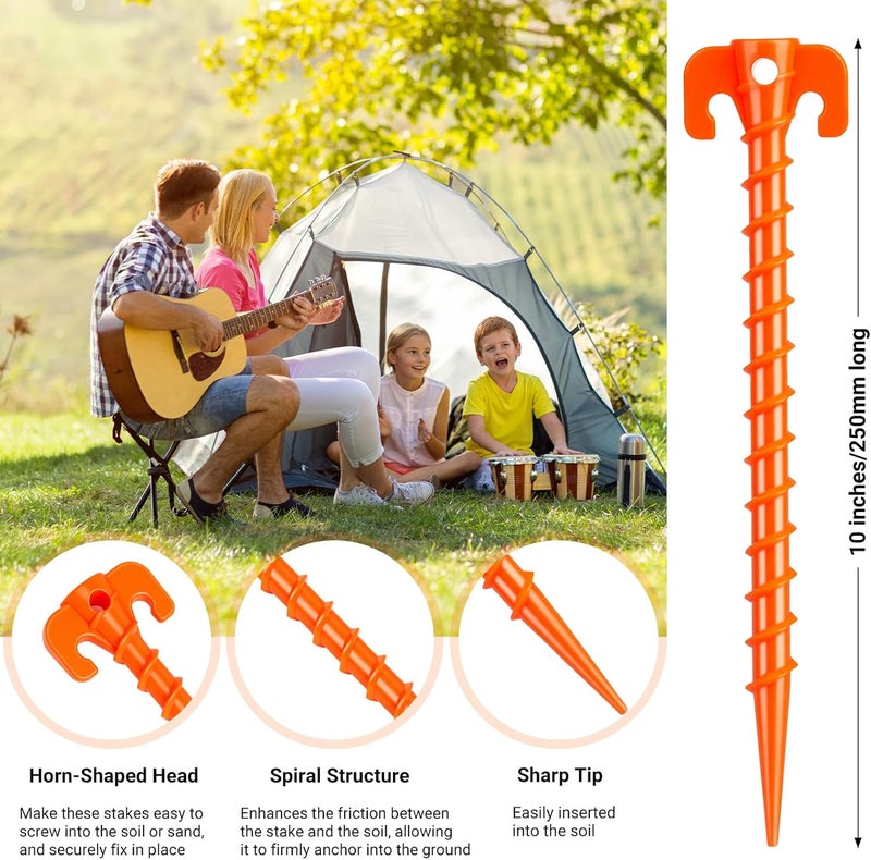 Hikemax 15 Pack Plastic Spiral Tent Stakes - 10 Inch Heavy Duty Screw-in Sand Anchors Pegs - Windproof Plastic Ground Anchor Stakes for Secure Tents, Inflatables, Canopies, Tarps, Garden Structures - Image 2