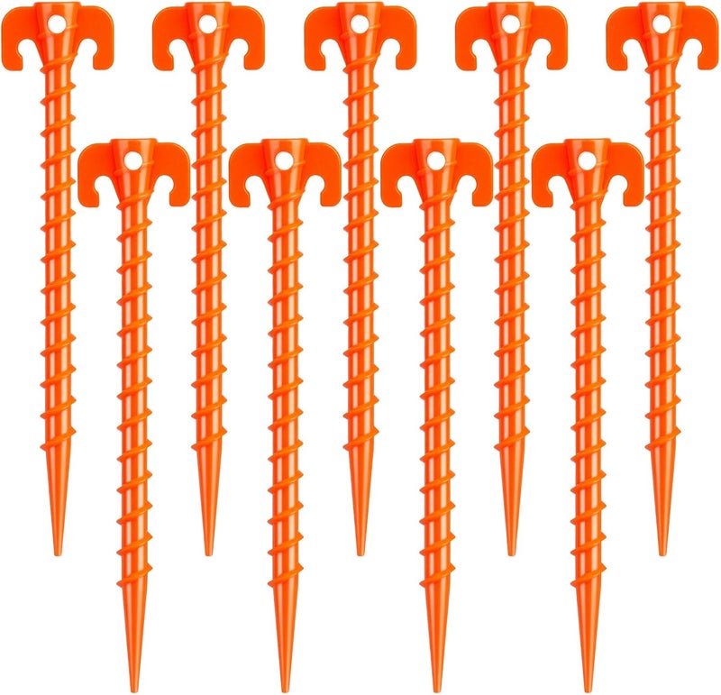 Hikemax 15 Pack Plastic Spiral Tent Stakes - 10 Inch Heavy Duty Screw-in Sand Anchors Pegs - Windproof Plastic Ground Anchor Stakes for Secure Tents, Inflatables, Canopies, Tarps, Garden Structures - Image 1