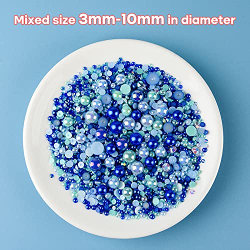 ASTARON 50g Mix Flatback Rhinestones Half Pearls for Crafts Mixed Size 3mm-10mm Flat Back Rhinestones for Crafts Flatback Pearls for DIY Tumblers Mugs Nail Art Shoes Clothes (Blue Series) - Image 3