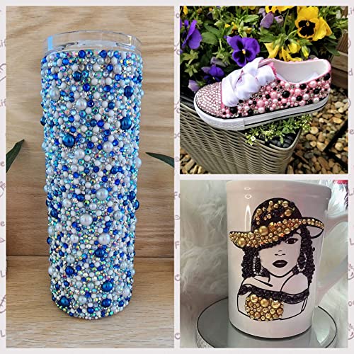 ASTARON 50g Mix Flatback Rhinestones Half Pearls for Crafts Mixed Size 3mm-10mm Flat Back Rhinestones for Crafts Flatback Pearls for DIY Tumblers Mugs Nail Art Shoes Clothes (Blue Series) - Image 4