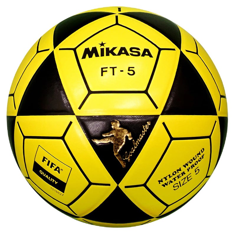 Mikasa كرة القدم ميكاسا FT5A-BKY-BK ماستر، أسود/أصفر، مقاس 5 (جودة فيفا/كرة القدم الشاطئية) - Image 1