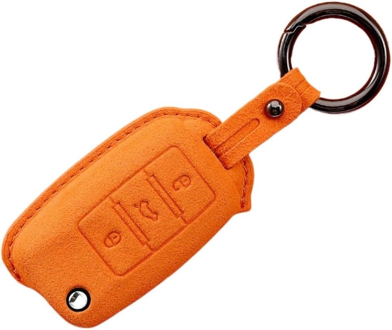 Leather Car Key Fob Cover for fit for Models - Polo, Leon, Altea, Octavia, Kodiaq(Orange Set 2) - Image 1