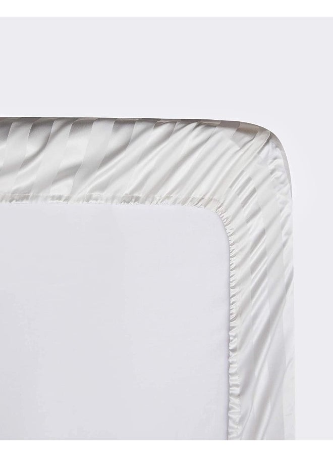 Hotel Linen Klub - Hotel Linen Klub Stripe Fitted Sheet - 120 GSM Polyester Satin in White, Featuring an Elasticized Deep Pocket, Size: Single (120 x 200 cm), Subtle Sheen and Smooth Texture for Luxurious Bed Linen - Image 1
