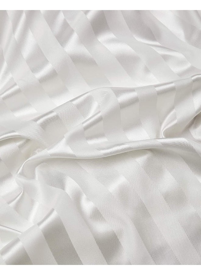 Hotel Linen Klub - Hotel Linen Klub Stripe Fitted Sheet - 120 GSM Polyester Satin in White, Featuring an Elasticized Deep Pocket, Size: Single (120 x 200 cm), Subtle Sheen and Smooth Texture for Luxurious Bed Linen - Image 1
